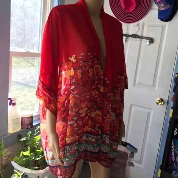 Boho floral prints Kimono/Cardigan coverup bikini oversized S - Picture 3 of 6